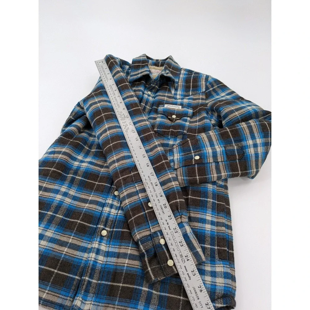 True Religion Sherpa Lined Flannel Shirt Jacket Blue Plaid Western Pearl Snap XS